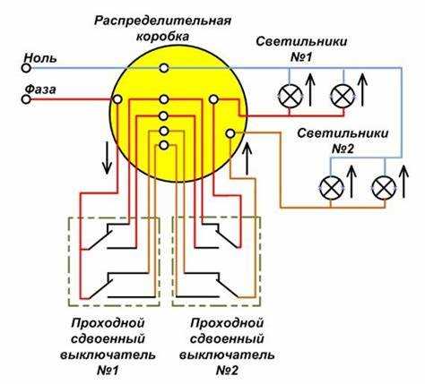 Схема работы двухклавишного проходного выключателя